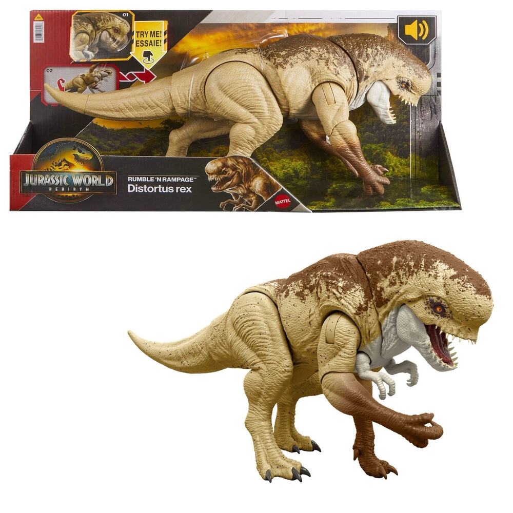 Jurassic World Rebirth Distortus Rex, Drex Action Figure, 22 Inch Rumble N Rampa